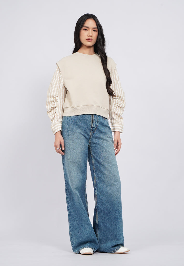 Knit Shirt with Cotton Sleeve Detail