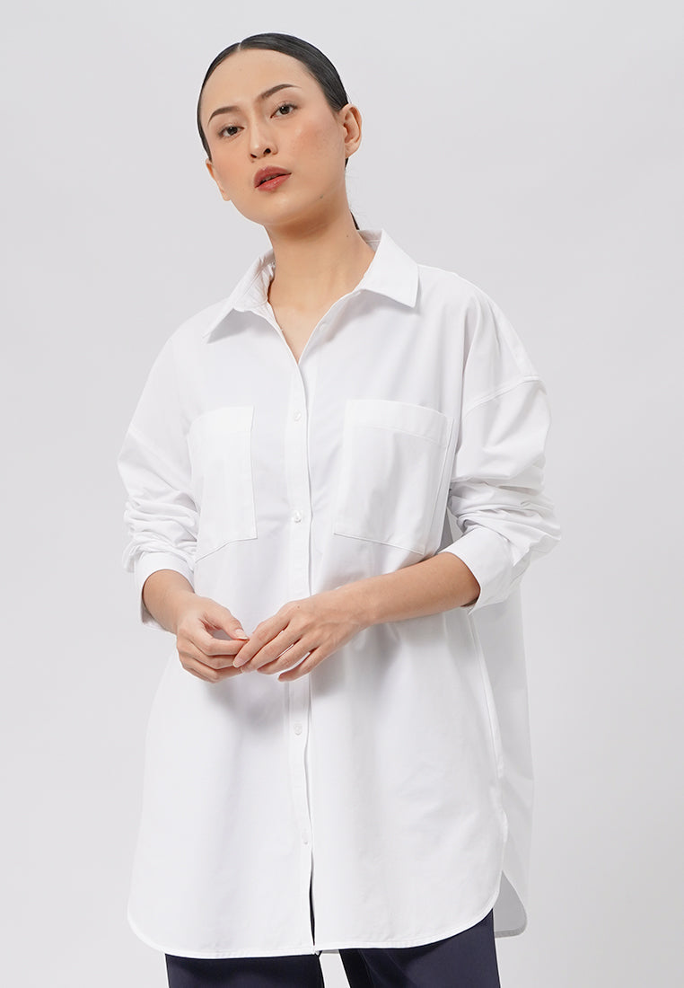Ladies Oversized Long Sleeve Shirt Off White