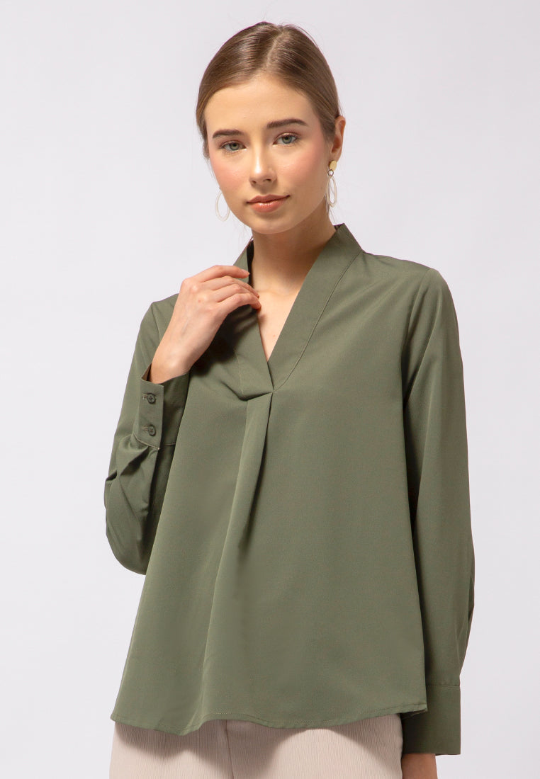 V-Neck Long Sleeve Blouse