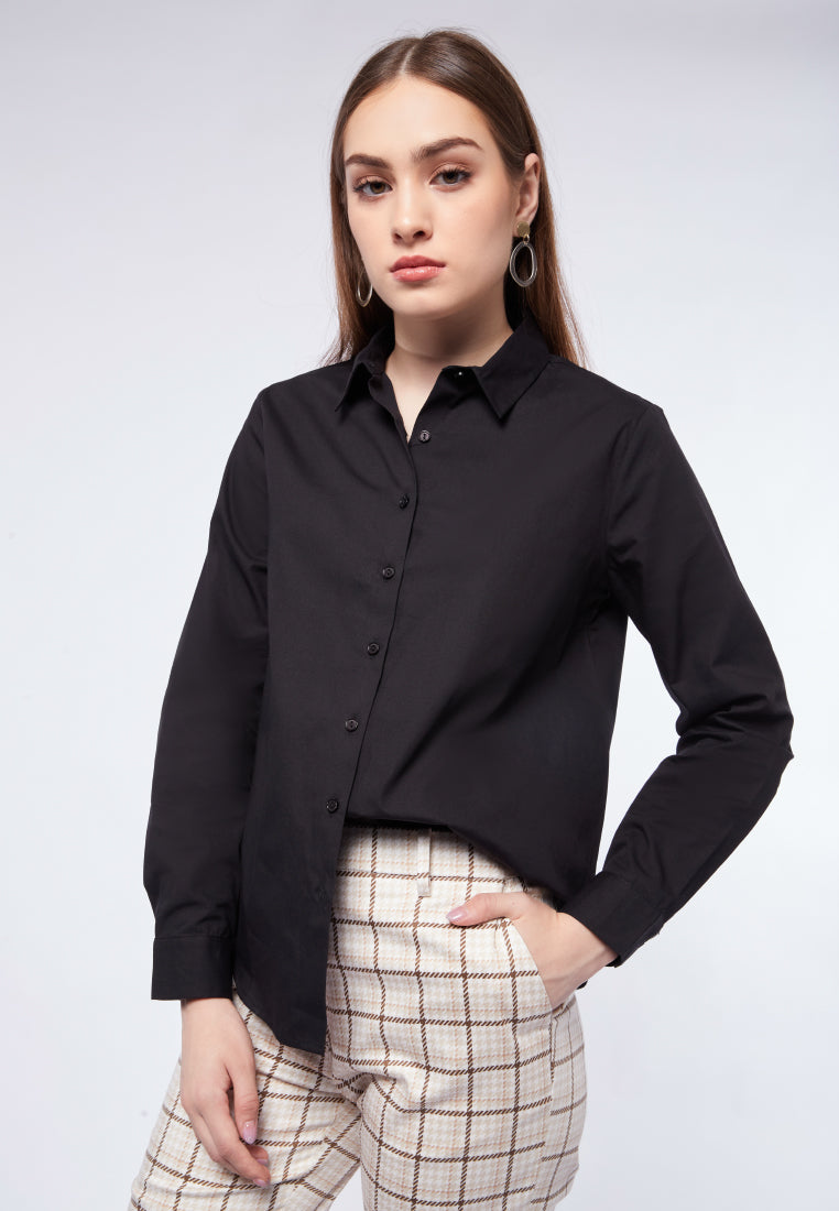Basic Cotton Long Sleeve Shirt Black