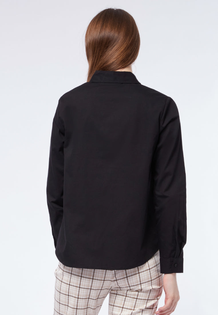 Basic Cotton Long Sleeve Shirt Black