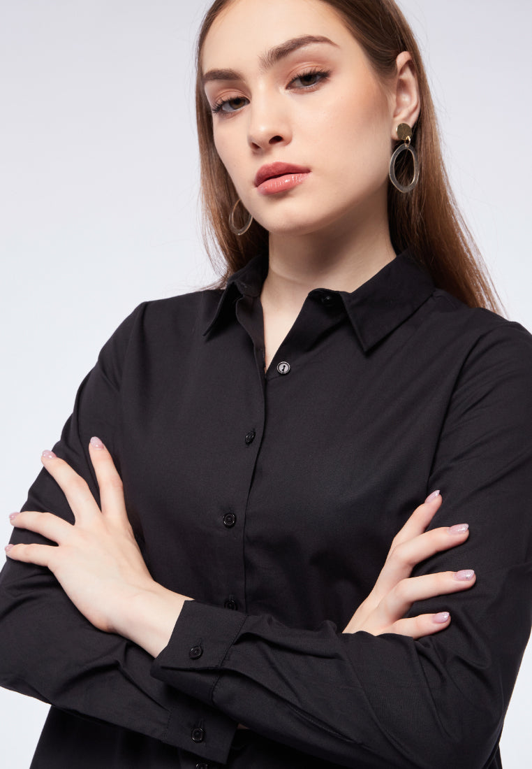 Basic Cotton Long Sleeve Shirt Black