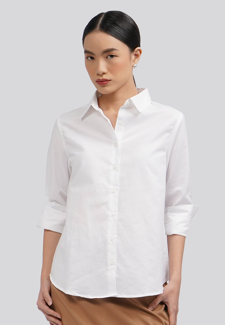 Basic Cotton Long Sleeve Blouse Off White