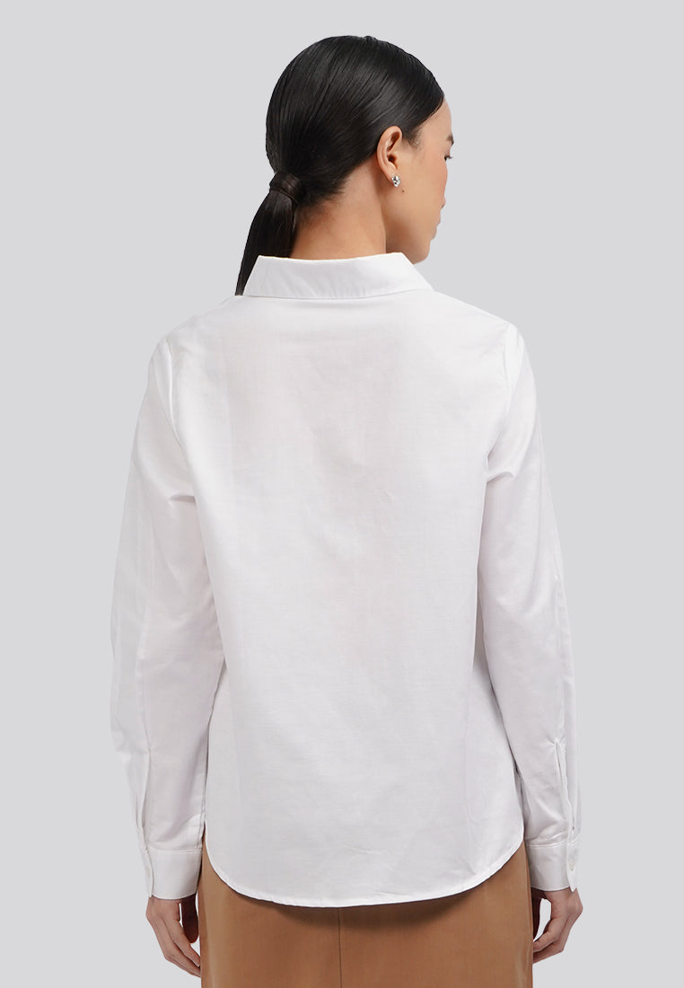 Basic Cotton Long Sleeve Blouse Off White