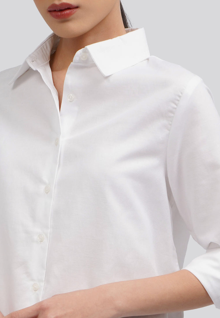 Basic Cotton Long Sleeve Blouse Off White