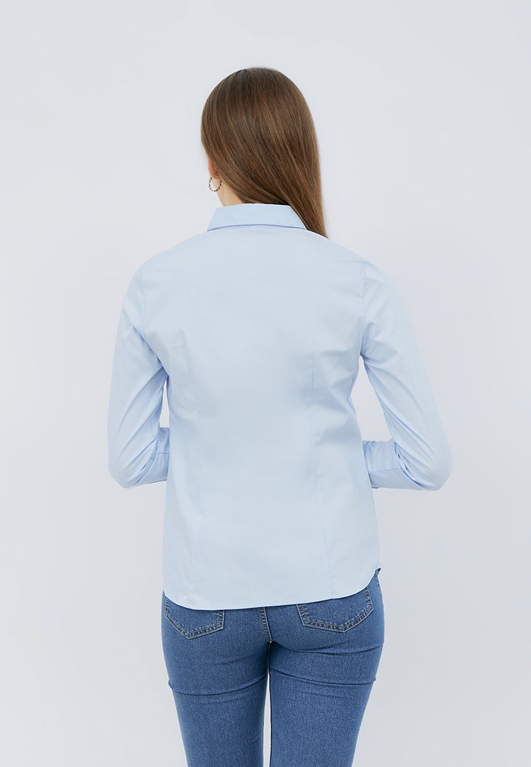 Basic Long Sleeve Blouse Light Blue