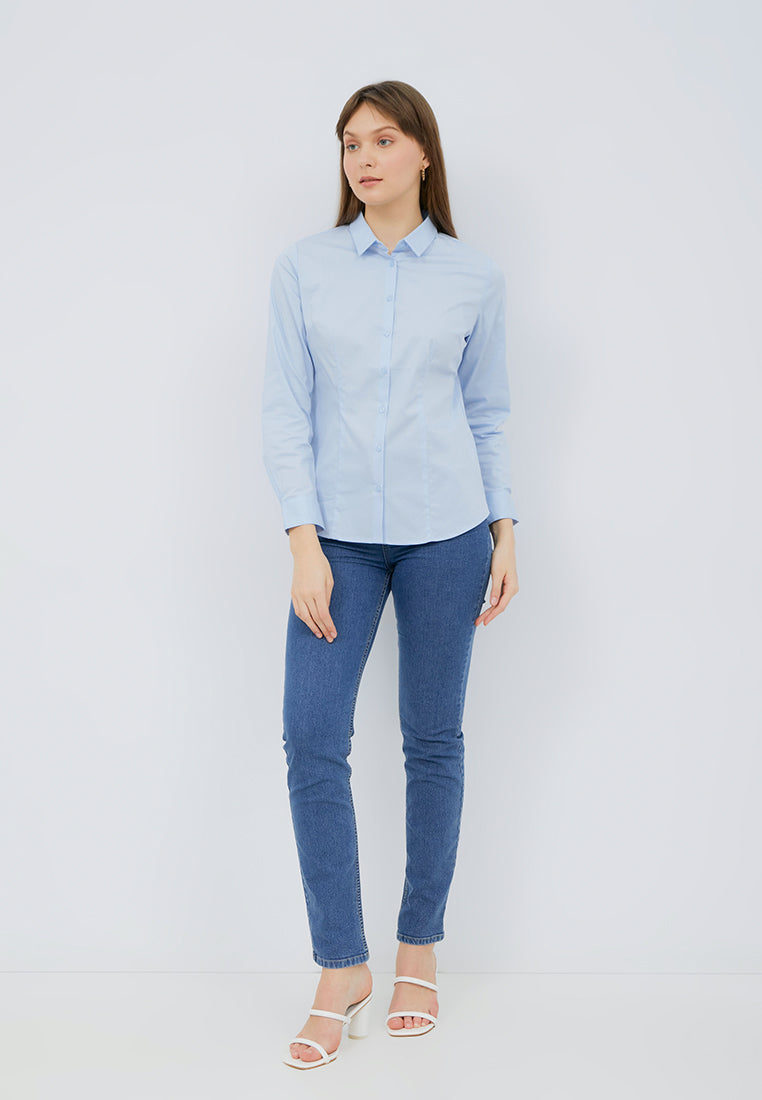 Basic Long Sleeve Blouse Light Blue