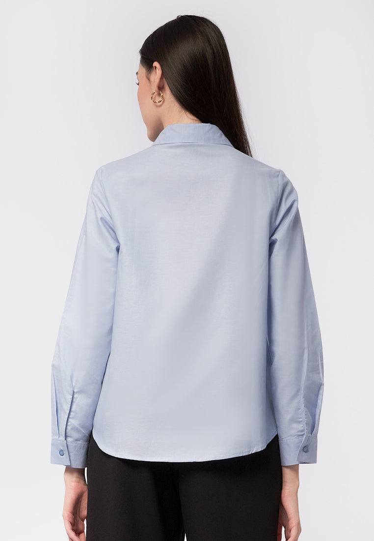 Basic Cotton Long Sleeve Shirt Light Blue
