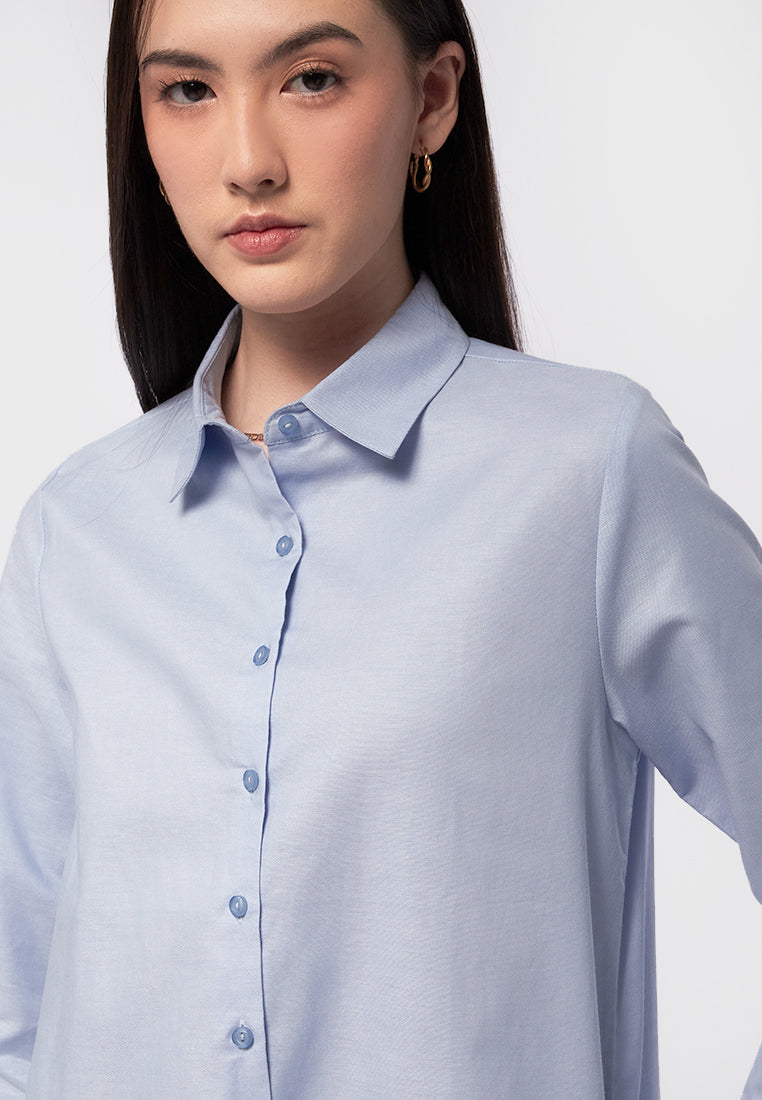 Basic Cotton Long Sleeve Shirt Light Blue
