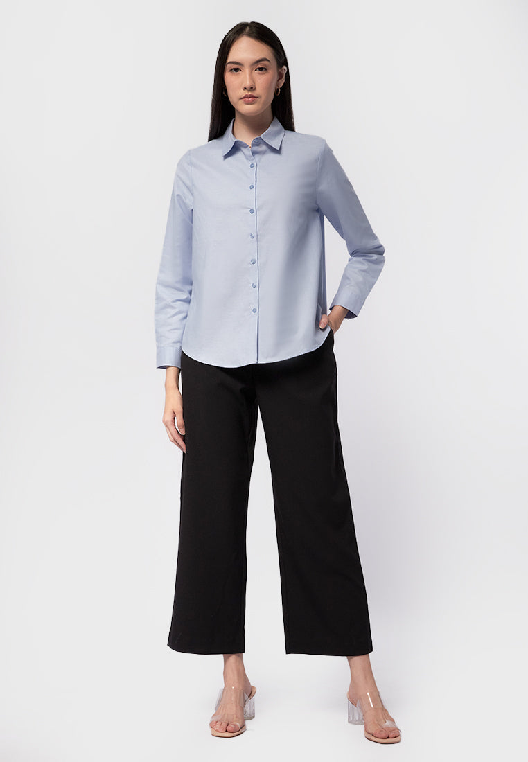 Basic Cotton Long Sleeve Shirt Light Blue