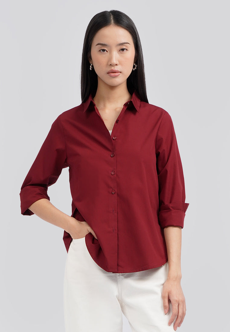 Basic Easy Care Long Sleeve Shirt Berry