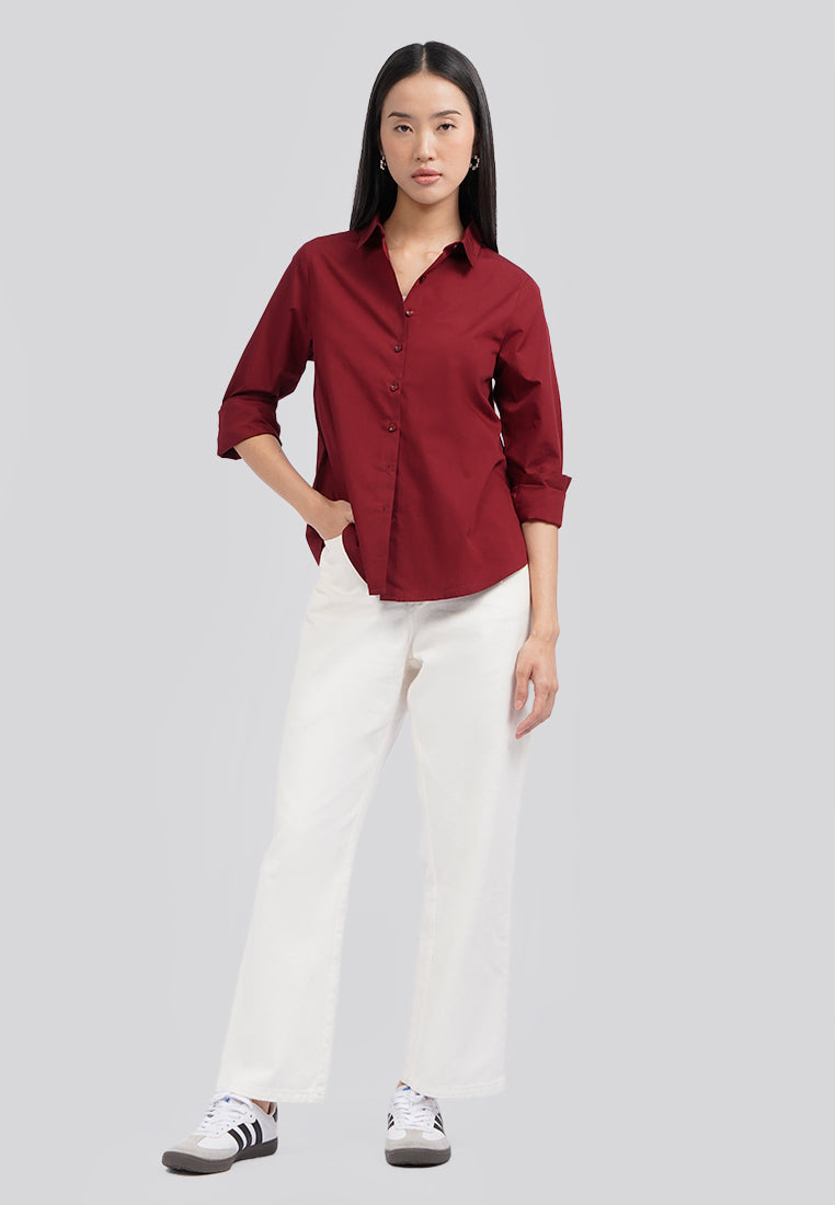 Basic Easy Care Long Sleeve Shirt Berry