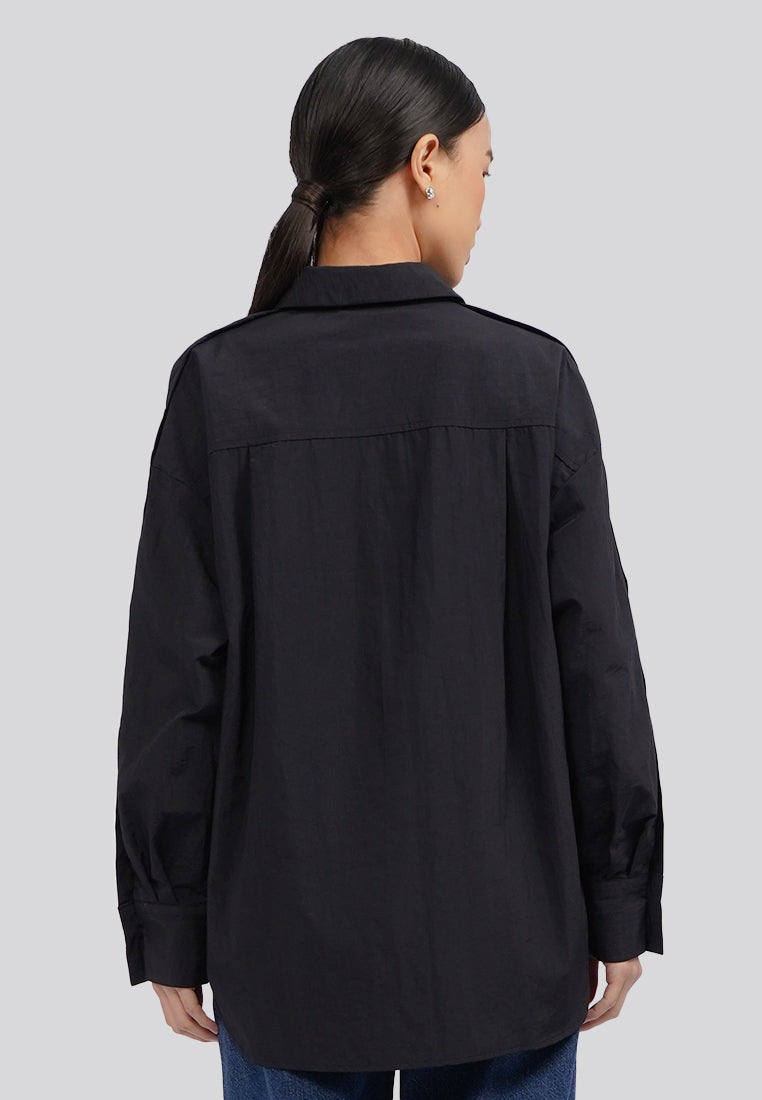 Oversized Button Up Sleeve Blouse Black