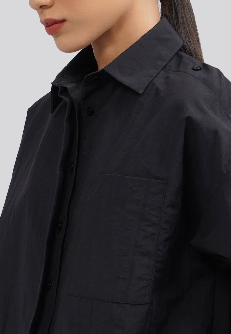 Oversized Button Up Sleeve Blouse Black