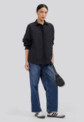Oversized Button Up Sleeve Blouse Black