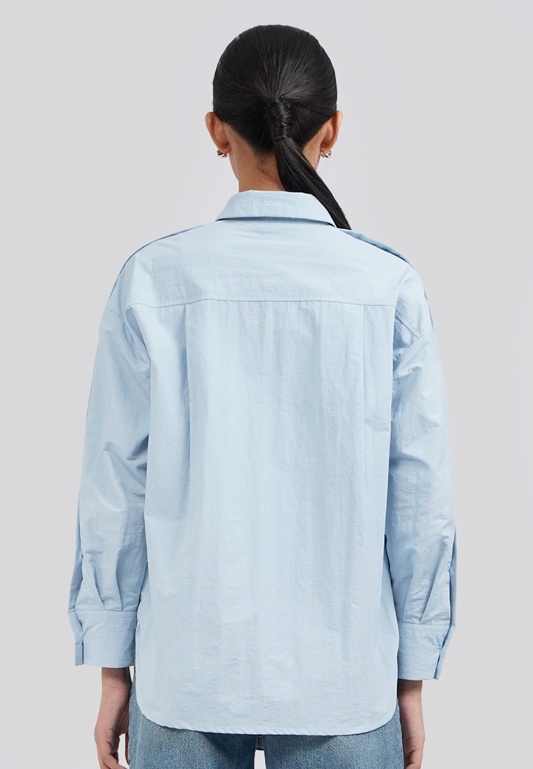Oversized Button Up Sleeve Blouse Ice Blue
