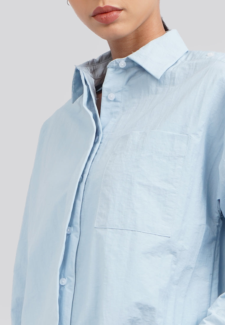 Oversized Button Up Sleeve Blouse Ice Blue