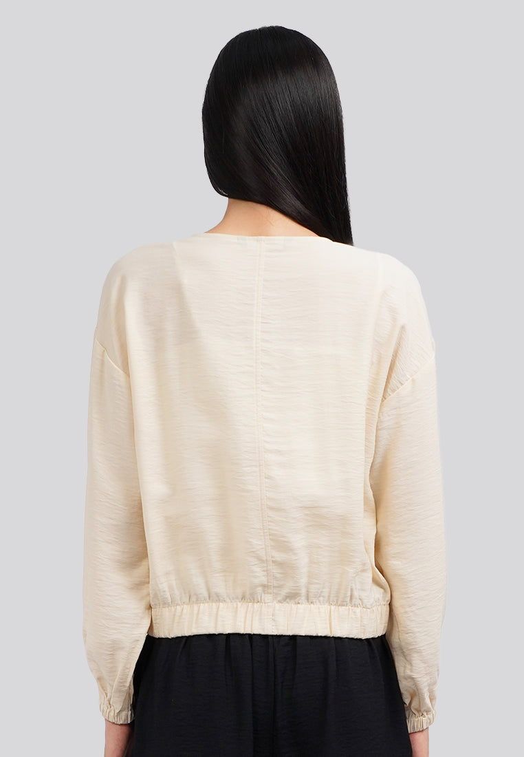 Round Neck Long Sleeves Blouse Ecru