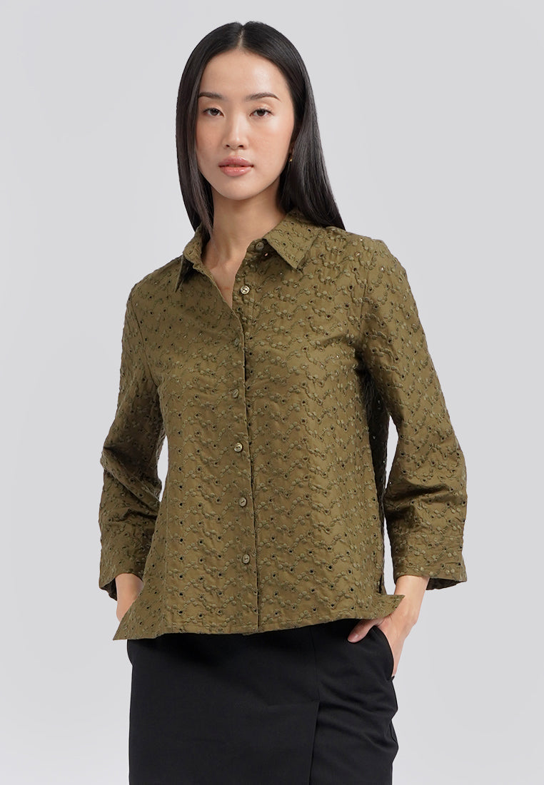 Long Sleeve Eyelet Shirt Olive