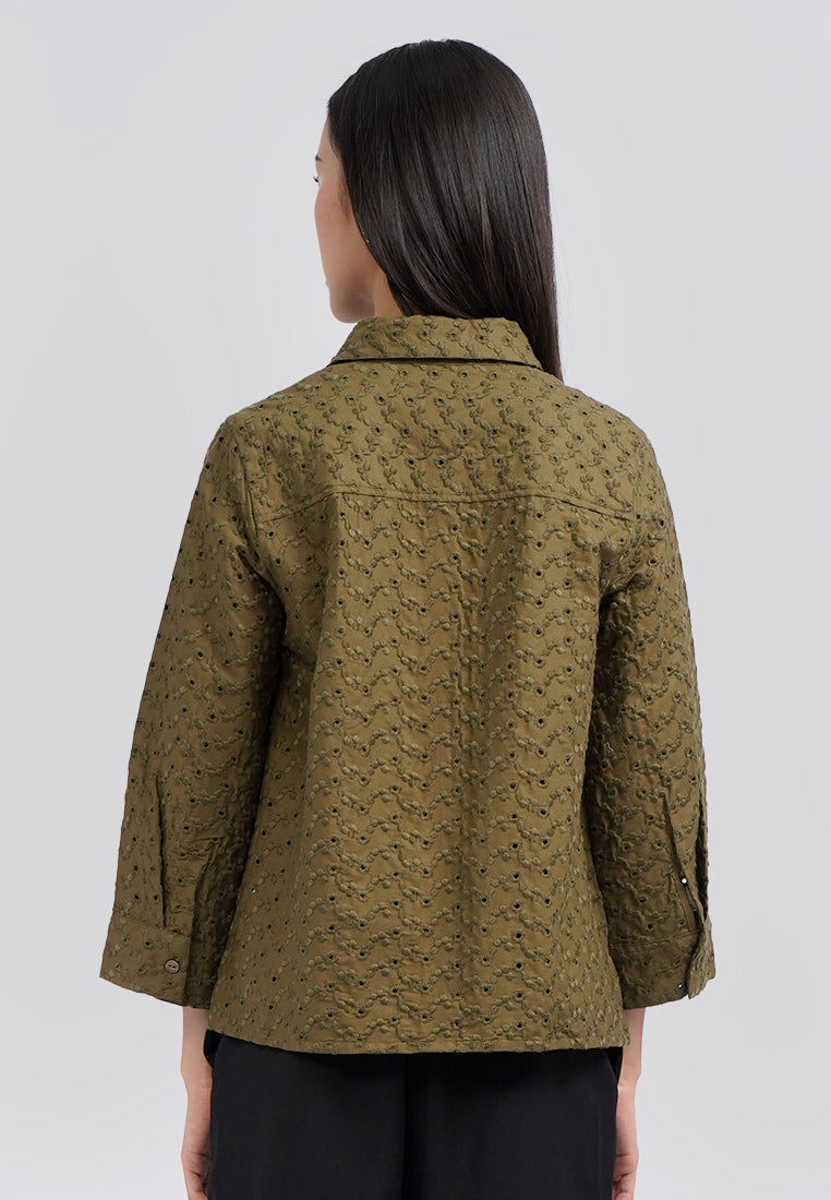 Long Sleeve Eyelet Shirt Olive