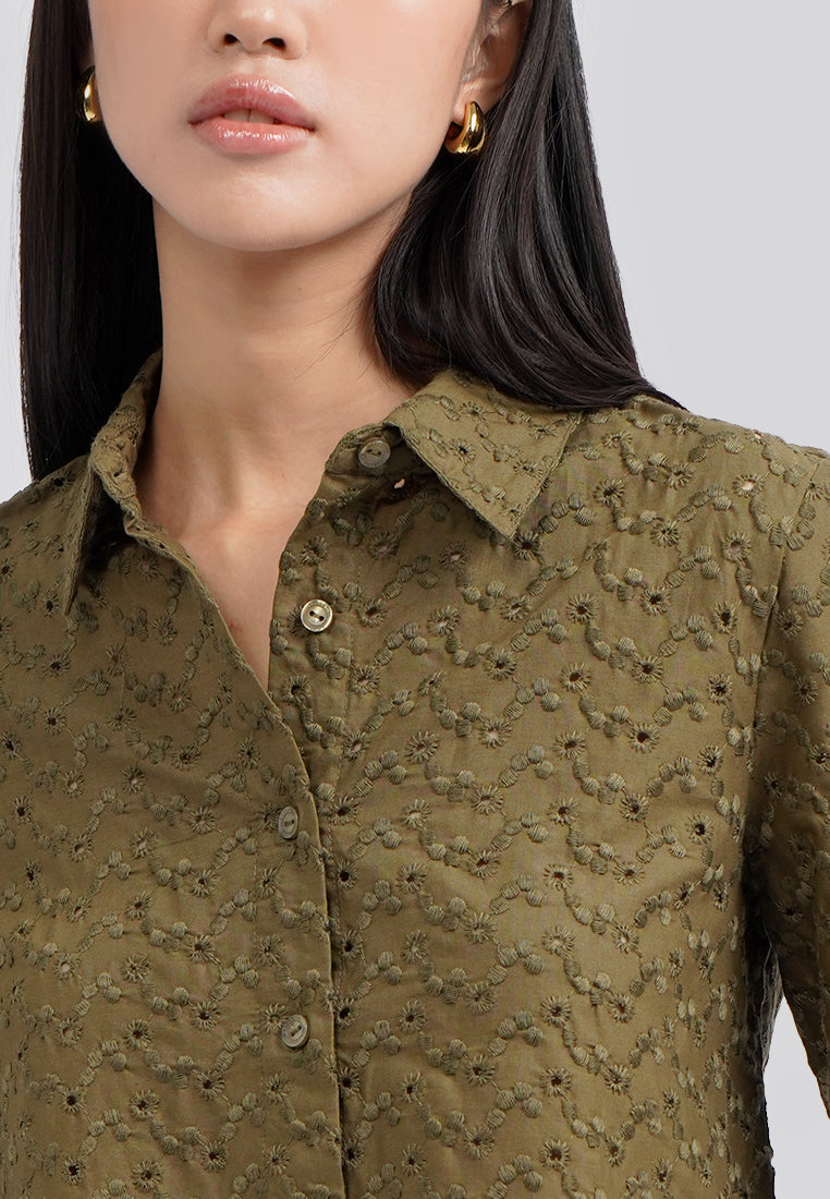 Long Sleeve Eyelet Shirt Olive