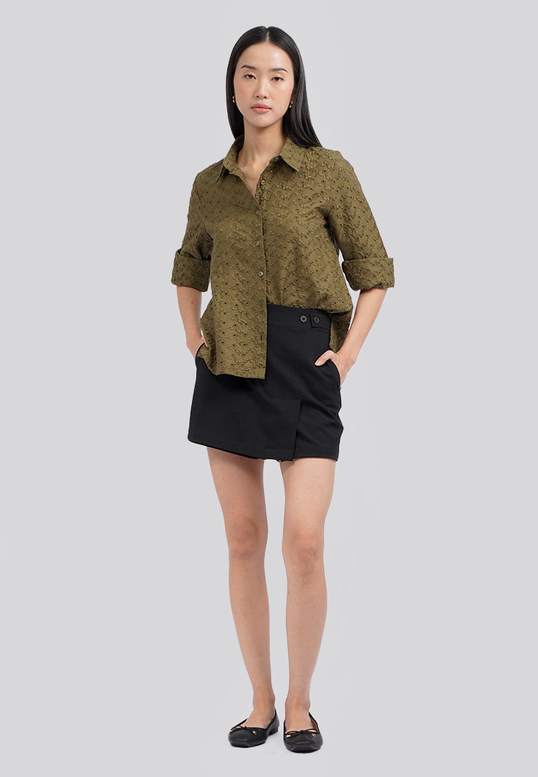 Long Sleeve Eyelet Shirt Olive
