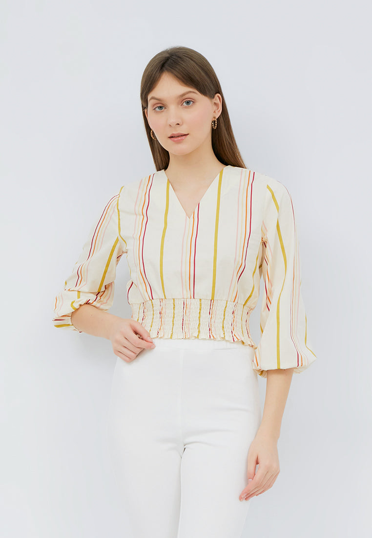 Puff Sleeve Printed Crop Blouse