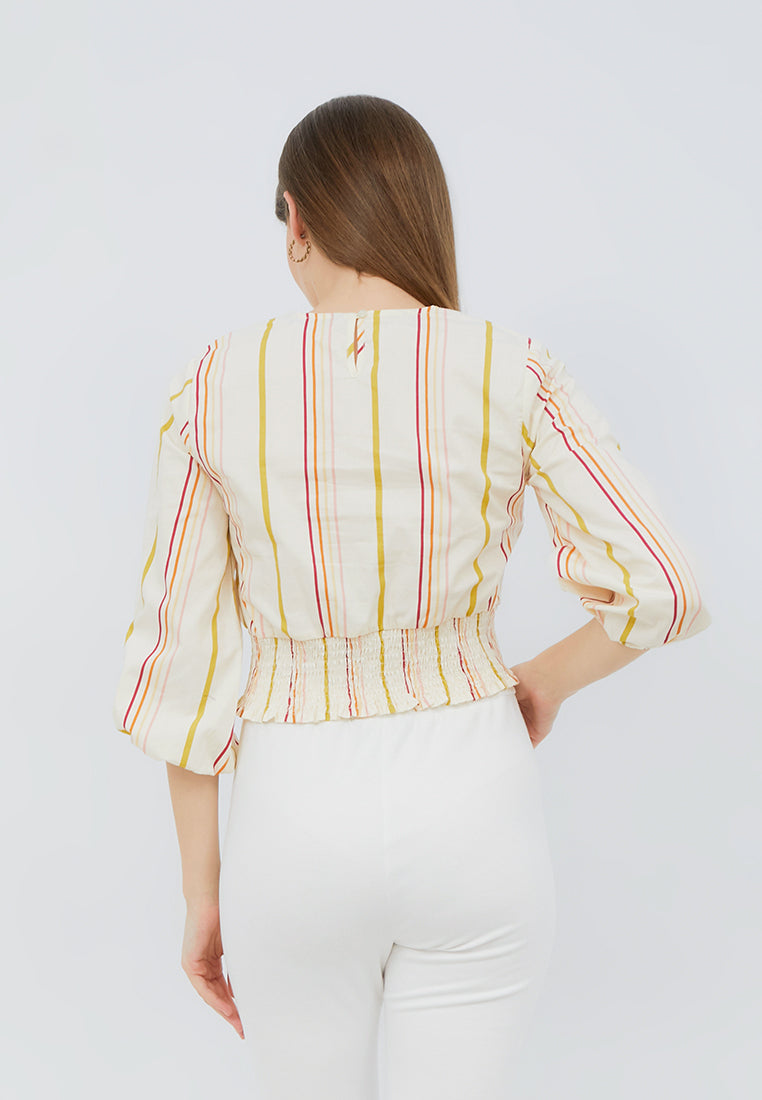 Puff Sleeve Printed Crop Blouse