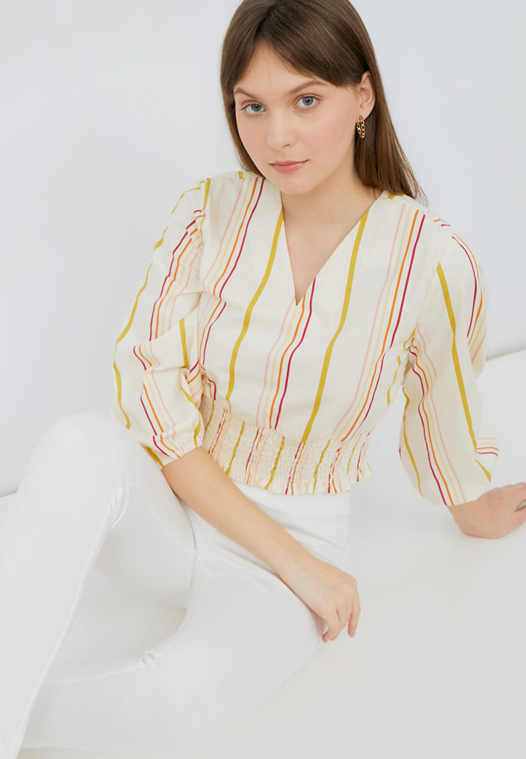 Puff Sleeve Printed Crop Blouse