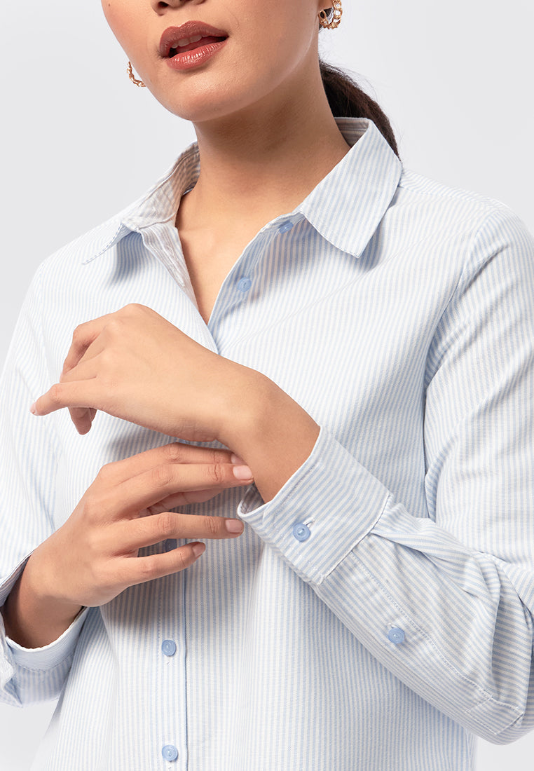 Long Sleeve Oxford Stripe Shirt L.Blue