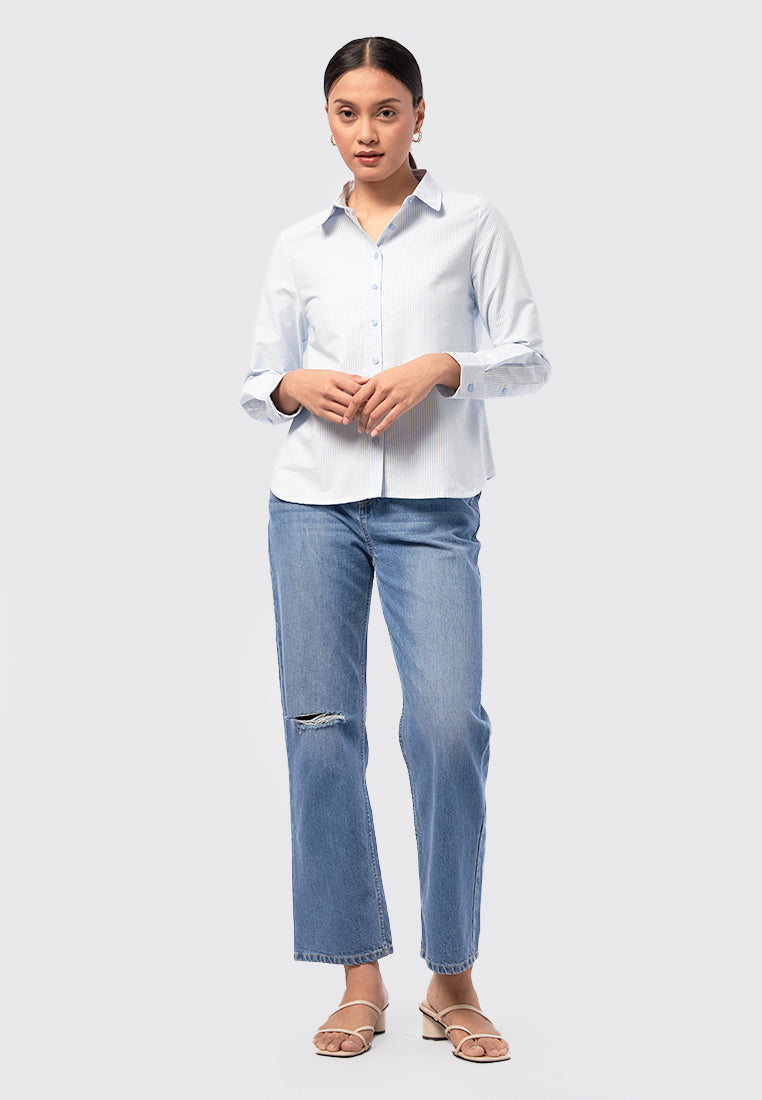 Long Sleeve Oxford Stripe Shirt L.Blue