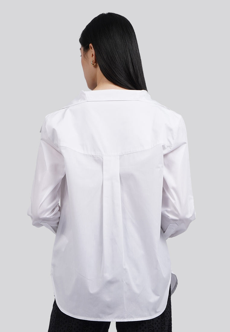 Easy Care Wide Collar Long Sleeve Blouse