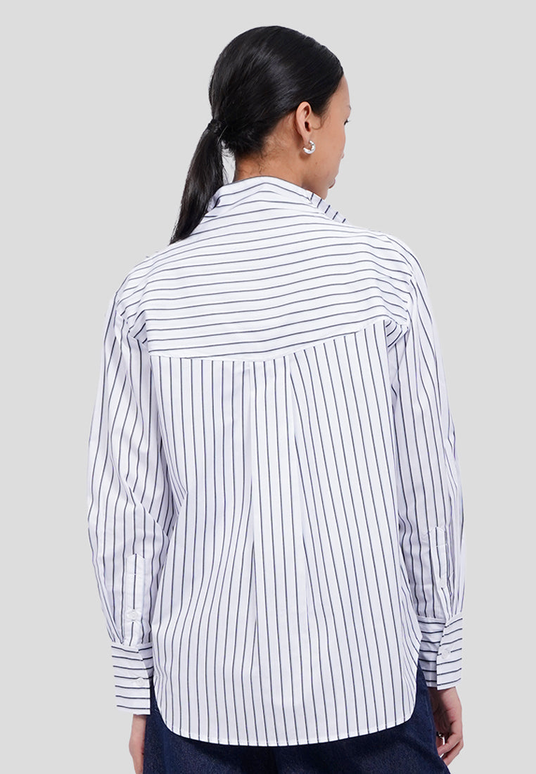 Wide Collar Stripes Long Sleeve Blouse