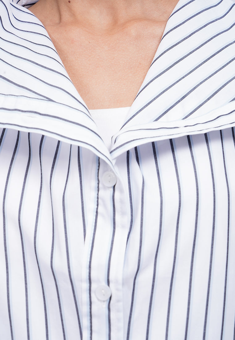 Wide Collar Stripes Long Sleeve Blouse