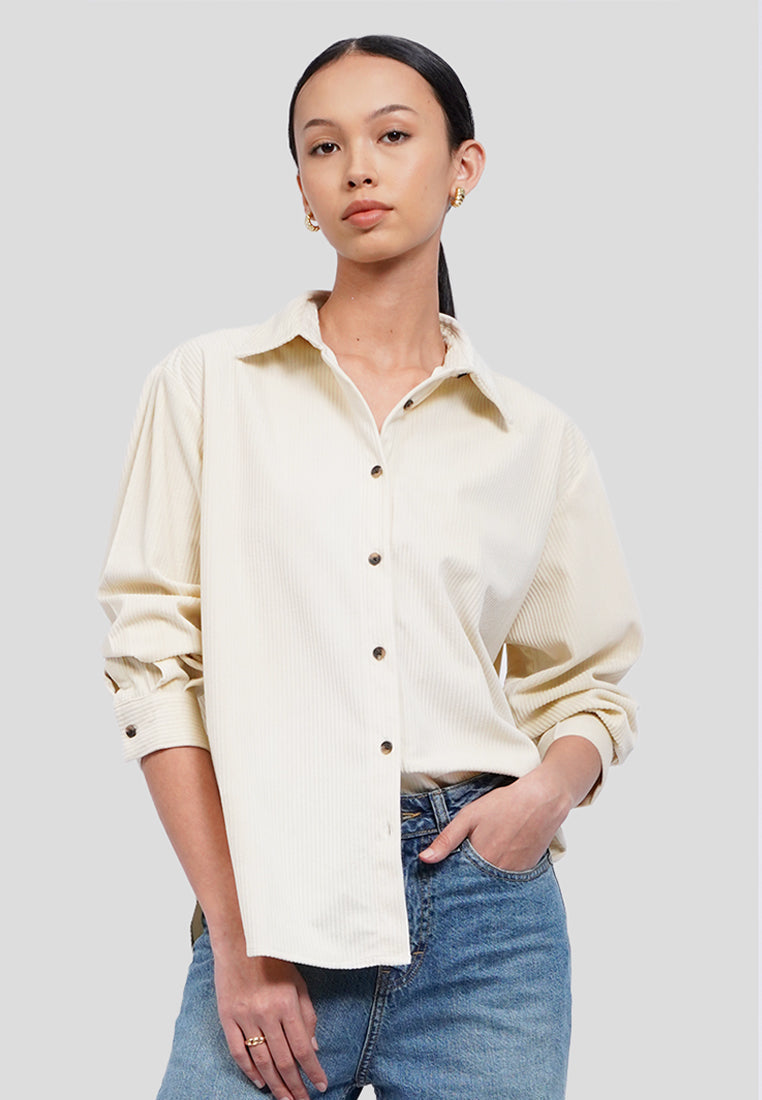 Contrast Button Corduroy Shirt