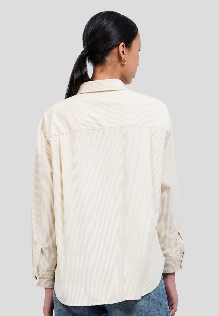 Contrast Button Corduroy Shirt