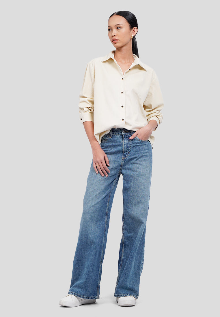 Contrast Button Corduroy Shirt