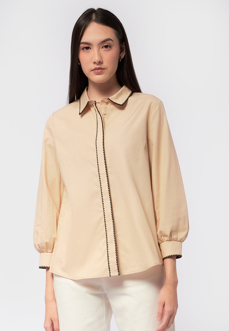 Puffy Long Sleeve Poplin Blouse