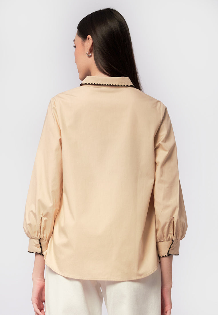 Puffy Long Sleeve Poplin Blouse
