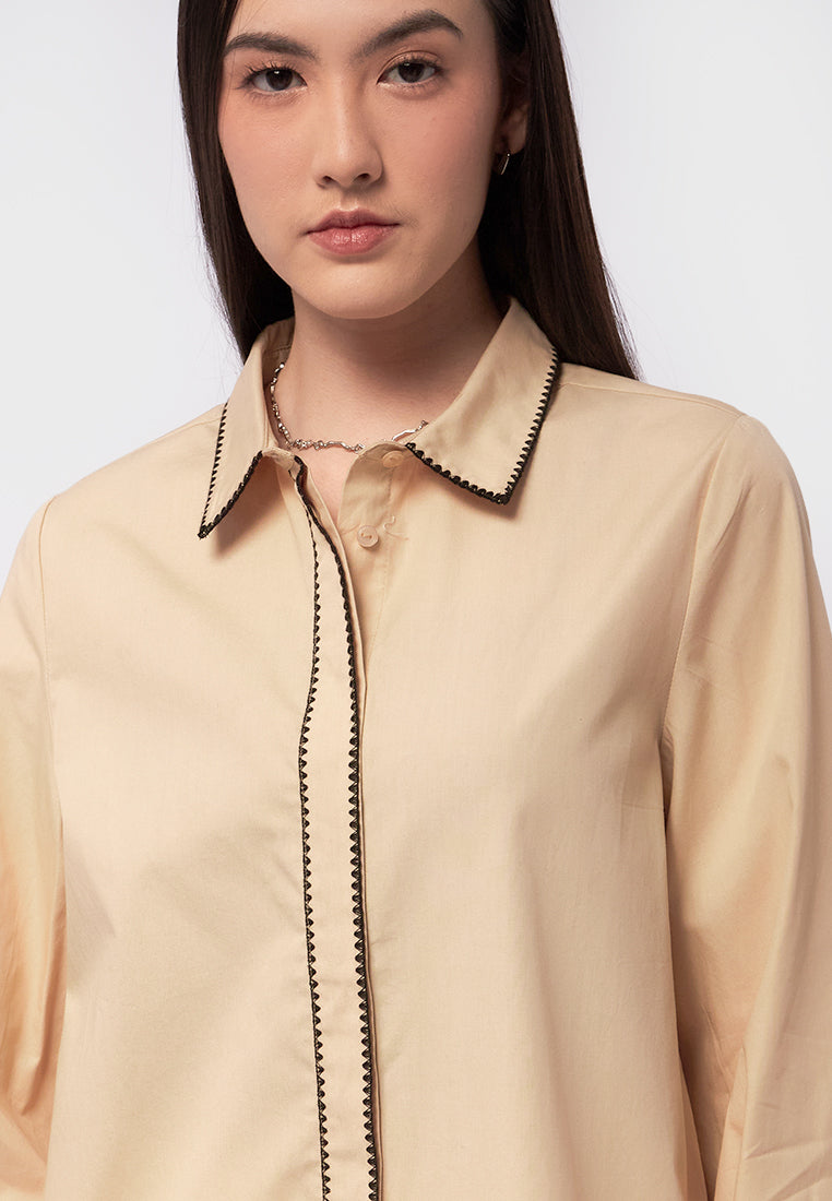 Puffy Long Sleeve Poplin Blouse