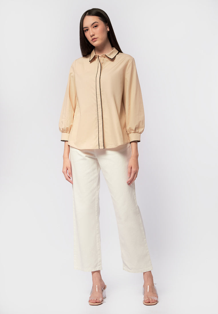 Puffy Long Sleeve Poplin Blouse
