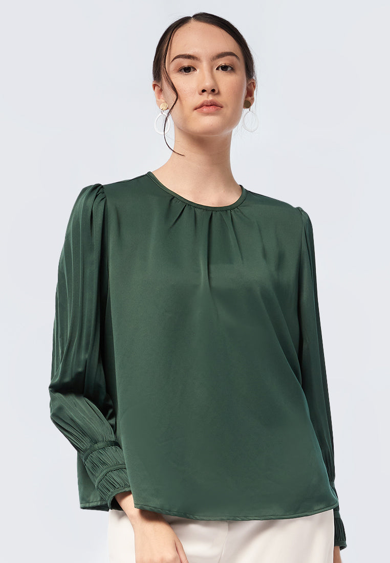 Ruched Neck Long Sleeve Blouse