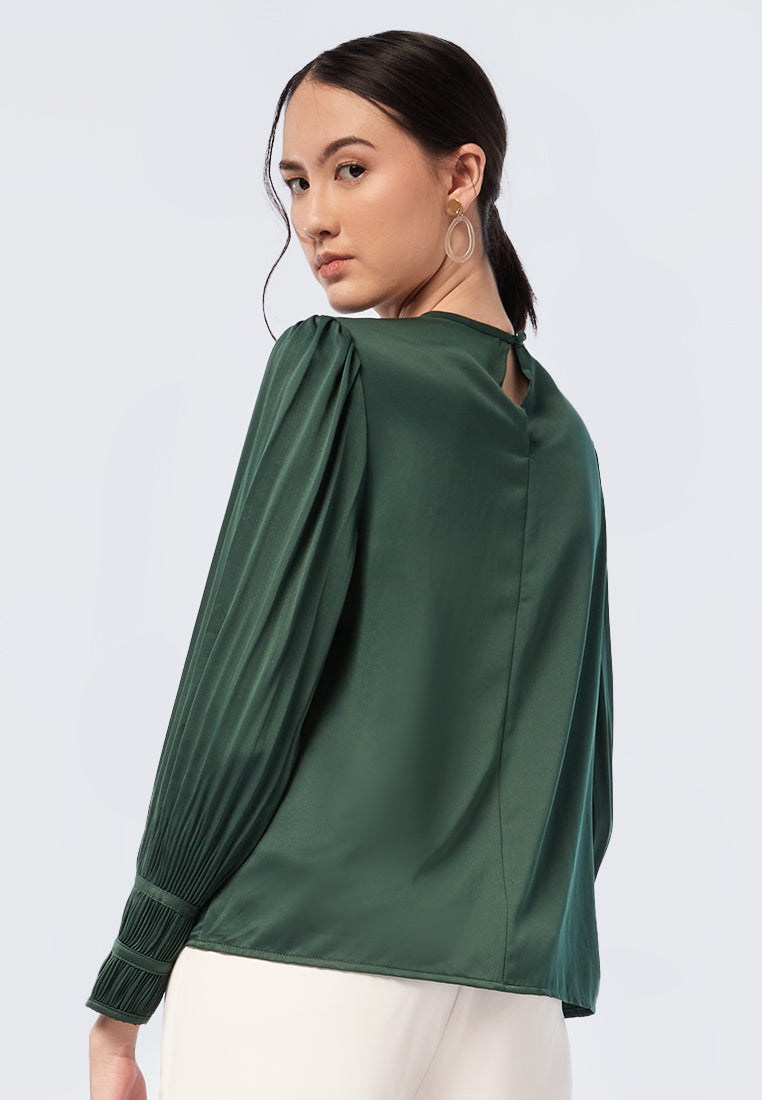 Ruched Neck Long Sleeve Blouse
