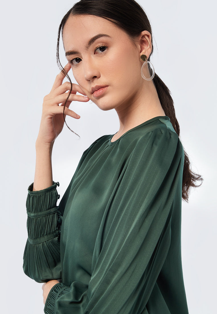 Ruched Neck Long Sleeve Blouse