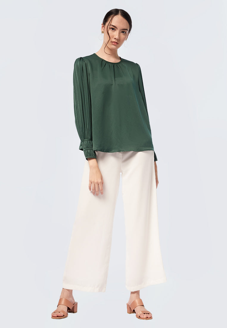 Ruched Neck Long Sleeve Blouse