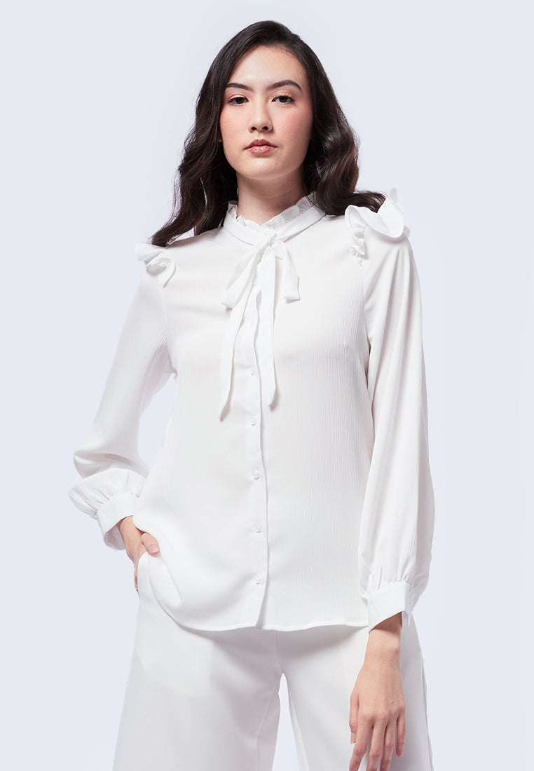 Ruffled Blouse with Bow Tie