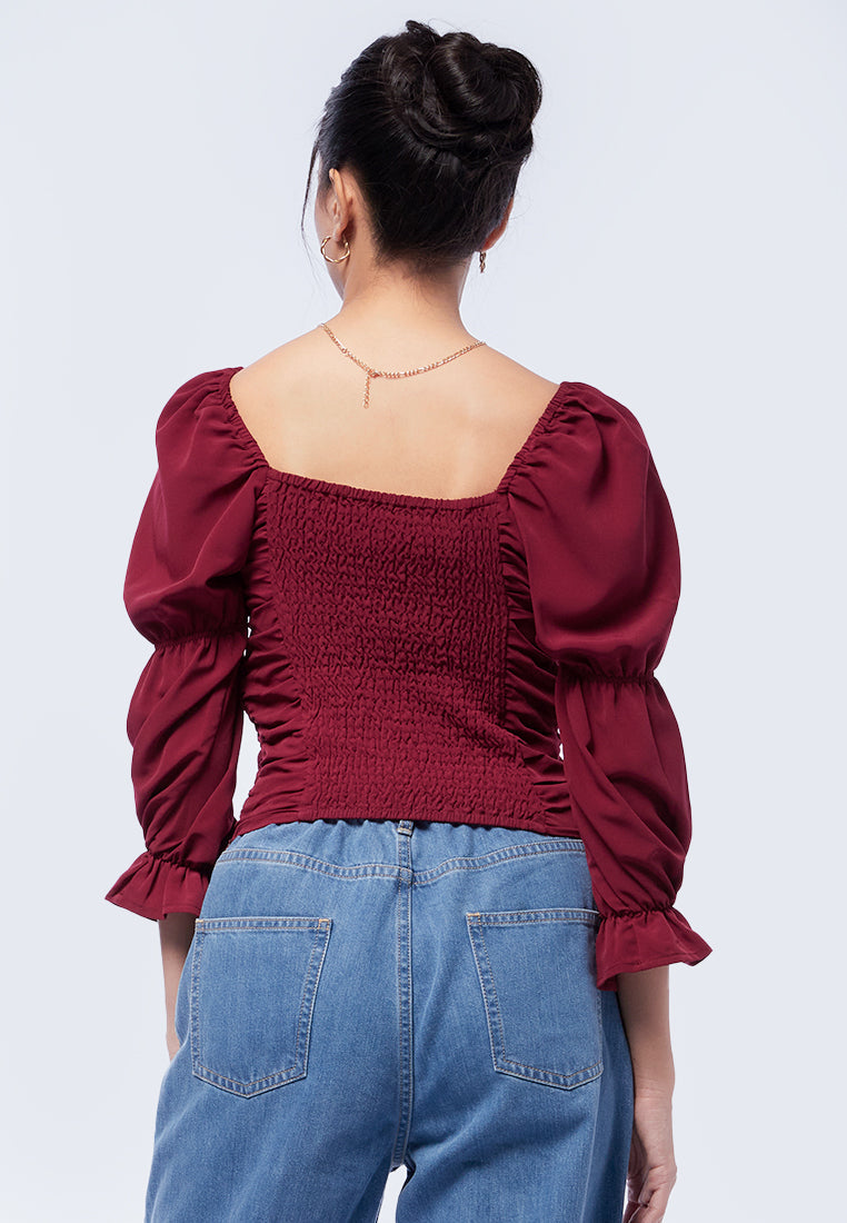 Shirred Puff Sleeves Blouse