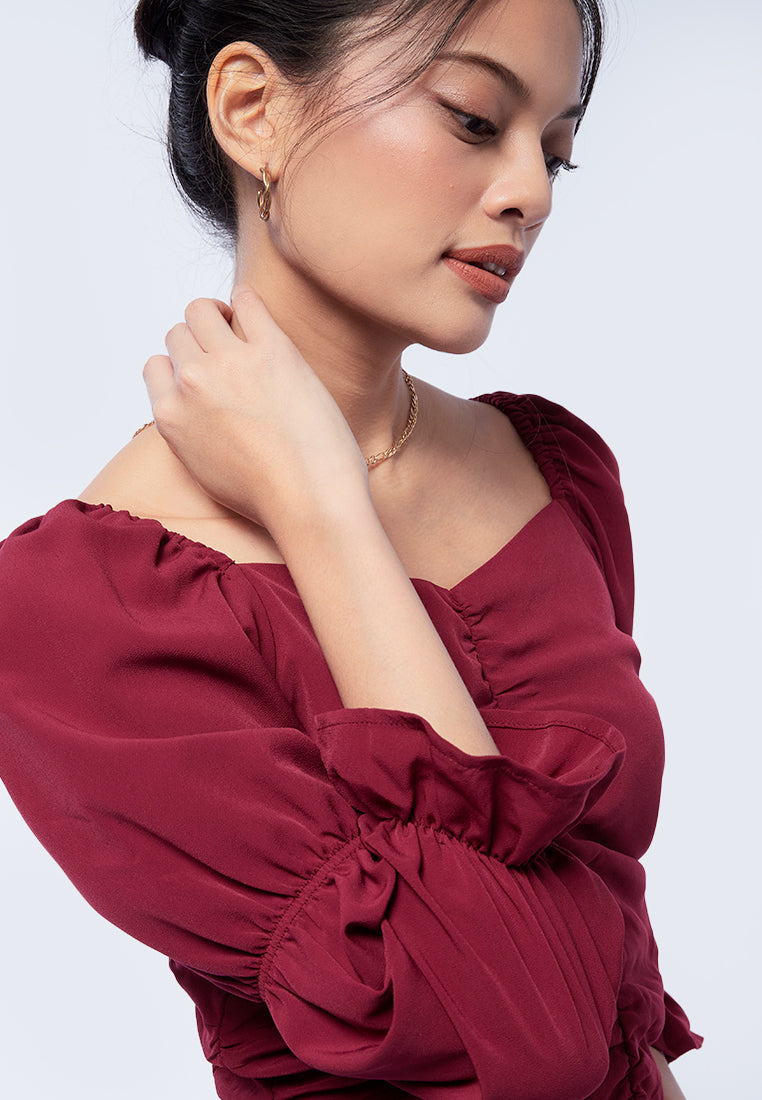 Shirred Puff Sleeves Blouse