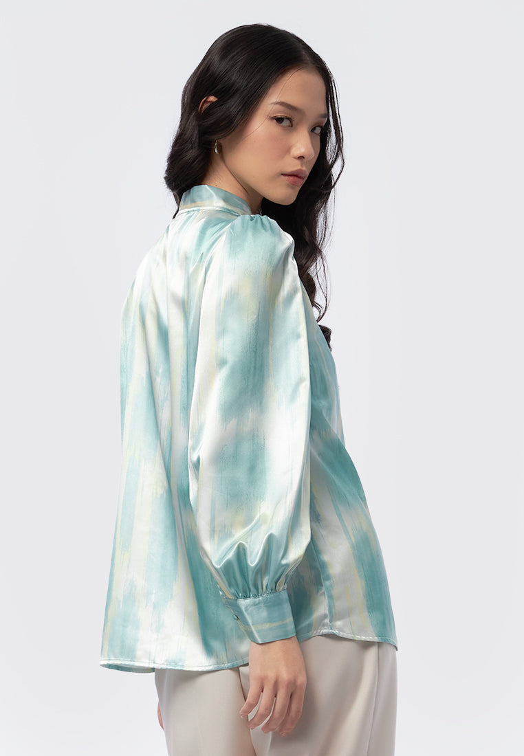Printed V-Neck Long Sleeve Blouse