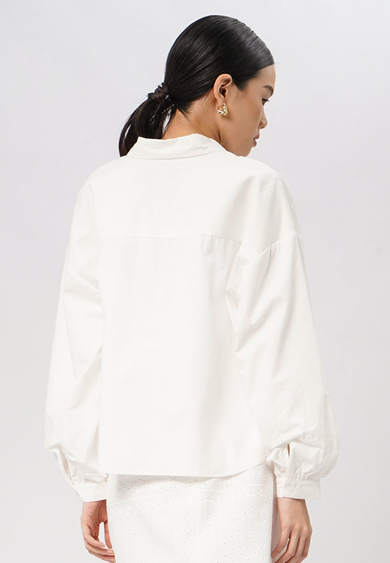 Balloon Sleeve Blouse with Fancy Button